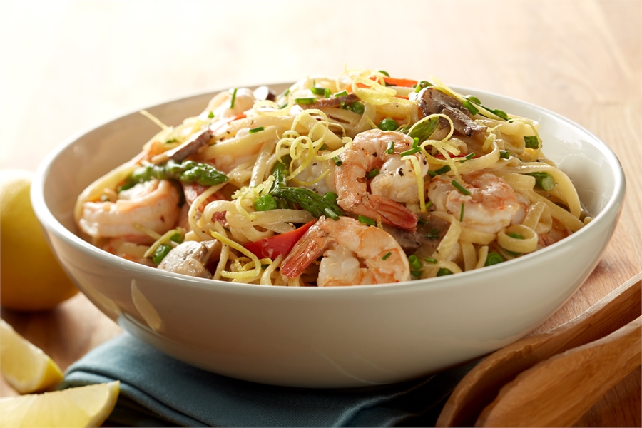 Shrimp Vegetable Pasta with Light Lemon Cream Sauce